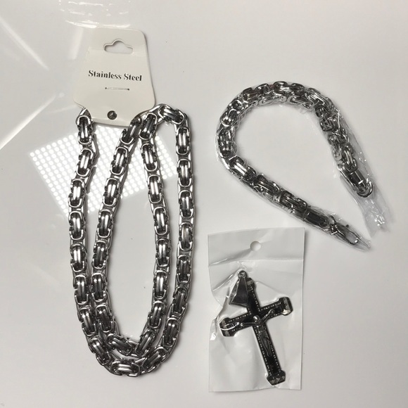 Byzantine Chain/Bracelet/Cross Pendant Combo - Picture 2 of 5
